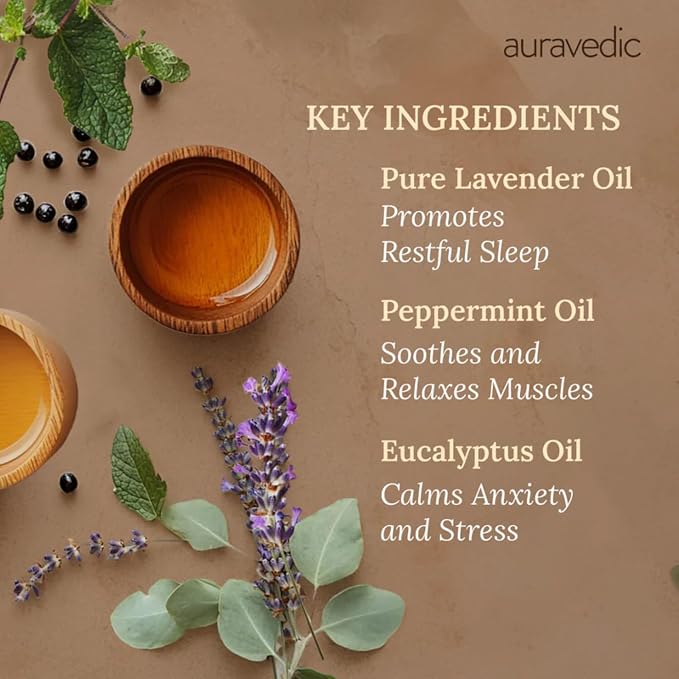 Auravedic Relaxing Body Massage Oil | Infused with Lavender, Eucalyptus & Mint | Non Greasy Body Oil for Massage Therapy, Aromatherapy, Sore Muscles & Date Night | 6.76 Fl Oz (200ml)