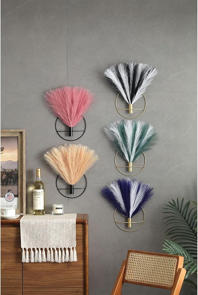 Pretty Jolly Boho Pampas Wall Decor Gold Metal Wall-Mounted Art | Morden Artificial Greenery Display，2 Pack Hanging Planter For Living Room, Bedroom, Bathroom, Dining room