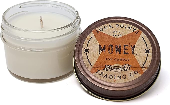 Money Scented 4 Oz Soy Aromatherapy Candle w/Jar - Four Points Trading Co.