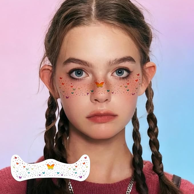 Temporary Tattoos Adult: Glitter Freckles & Star Face | Body Glitters with Face Glitter for Women Girls - Country Concerts Festival Rave Accessories (butterfly)