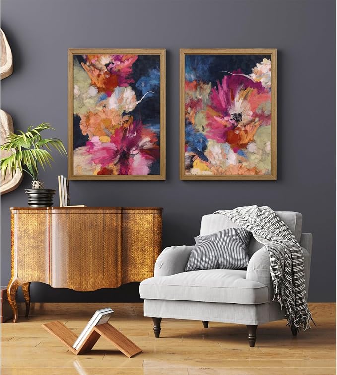 Colorful Abstract Wall Art Decor Modern Flower Canvas Wall Art Abstract Flower Pictures Painting Modern Colorful Artwork Posters Abstract Prints for Living Room Bedroom 24x36 Inch Framed Set of 2