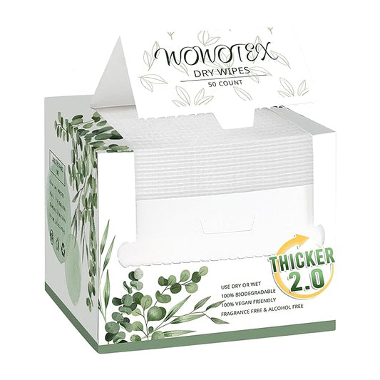 THICKER Dry Wipes 50 Count Disposable Face Towels 10x12" | Ultra Soft for Sensitive Skin & Babies, Travel, Makeup Removal