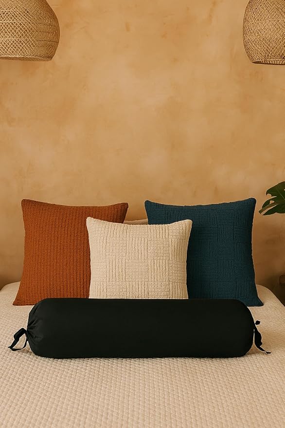 Round Pillow Cover Cervical Neck Roll Cotton Bolster Pillowcase for Cylindrical Cushion and Drawstring Closure Round Neck Pillowcase 6" x 18" (15 x 45 cm) Black