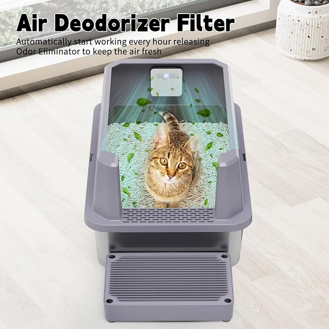 RIZZARI Stainless Steel Litter Box: Leakproof 2-Pack High Walls for Cats | 6.5" Anti-Spill Walls / Dual Filtering Holes / 304 Non-Absorbent Base / Teflon Easy-Clean / Built-In Deodorizer