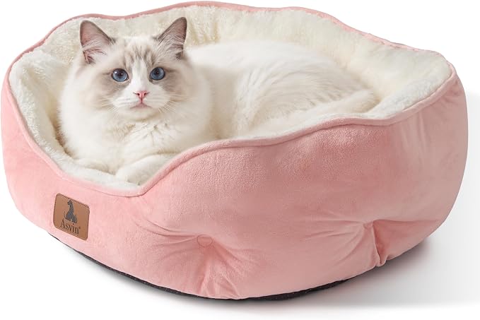 Small Dog Bed for Small Dogs, Cat Beds for Indoor Cats, Pet Bed for Puppy and Kitty, Extra Soft & Machine Washable with Anti-Slip & Water-Resistant Oxford Bottom, Pink, 20 inches