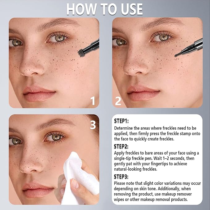2PCS Light&Dark Brown Freckle Stamp Pen Waterproof, Natural Lifelike Faux Freckles Stamp Stain maker Pen, Long Lasting Quick Dry Liquid Fake Freckle Pencil Magic for Face Sunkissed Makeup