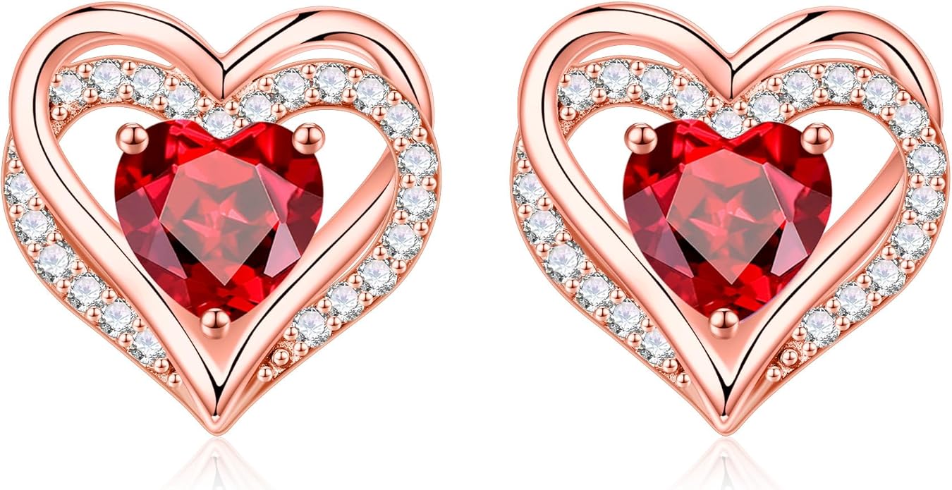 Iefil Christmas Earrings for Women, 925 Sterling Silver Birthstone Stud Earrings Birthday Gifts for Women