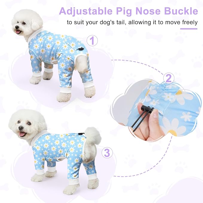 Bienbee Dog Pajamas, 4 Pack Adjustable Onesies for Small to Large Dogs S | Dog Shedding Suit with Soft Fabric, Breathable & Stretchy, and Adjustable Back Length for Sleeping Lounging and Daily Use
