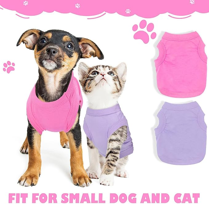 2 Pieces Dog Clothes for Small Dogs Girl Boy Spring Summer Puppy Soft Dog Shirt Solid Color Chihuahua Clothes Pet Clothing Cute Cat Cloth XXS~M (Rose,Purple, XX-Small)