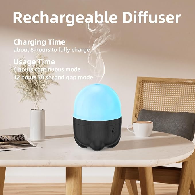 SEEDSEEL 150ML Cordless Essential Oil Diffuser, Rechargeable Battery Powered with 7-Hour Runtime,7-Color LED Lights Portable Aromatherapy Diffuser for Bathroom,Bedroom, Office, Outdoor