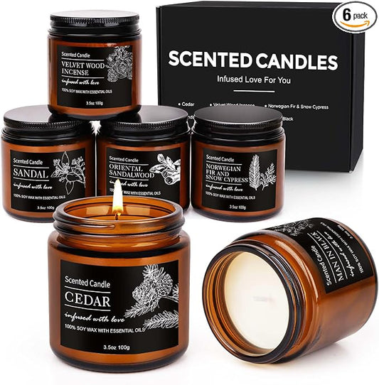 Candles for Men, 6 Pack Scented Candles for Home, Natural Aromatherapy Soy Candles Set, Long Burning Candles Gifts for Women Christmas Fathers Day, Husband, Him, Dad, Birthday