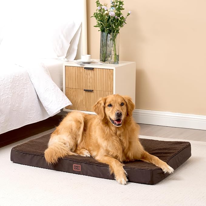 EHEYCIGA Orthopedic Dog Bed Large with Removable Washable Cover, 50IN Brown | Egg Crate Foam Support, Durable Oxford fabric, Non-Slip Bottom, Machine Washable, Soft Waterproof Plush Pet Bed Mat For Crate