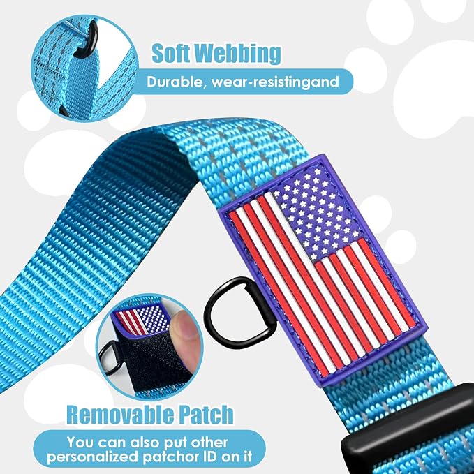 Martingale Dog Collar Reflective NO Pull with USA Flag, M,Sky Blue