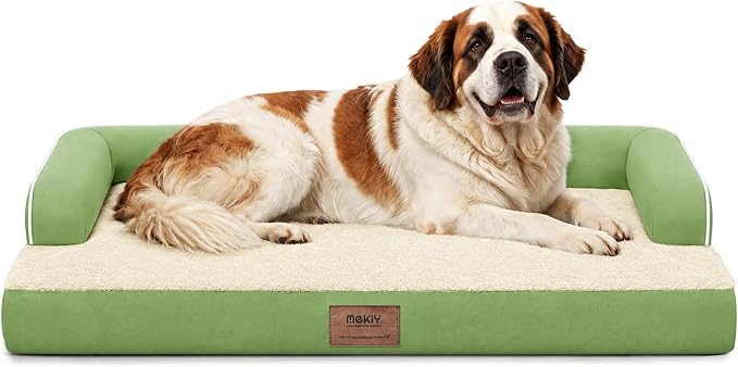 Orthopedic Waterproof Jumbo Dog Bed with Bolster for Extra Large Dogs | Pillow Support for Neck Relief, Egg Crate Foam, Waterproof Liner, Anti-Slip Bottom, Removable Bolster Cover, 53 x 42 Inch
