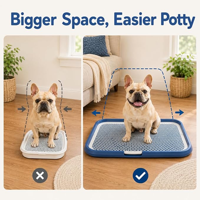 Dog Potty Tray with Guide Pillar, 25.6"x19.7" Large Indoor Pet Pee Pad Holder, Heavy Duty Dog Litter Box, Removable & Washable Puppy Training Toilet for Housebreaking Supplies (Pink)