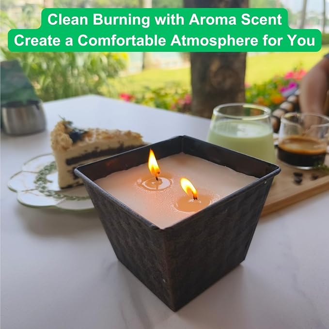 Balsam Fir Candles Pack of 2,Long Burning Sandalwood Lavender Scent Candle,Soy Wax Pine Scented Candles with 2 Wicks,Woody Candle Buckets for Backyard Patio,Aromatherapy Candles Set of 2