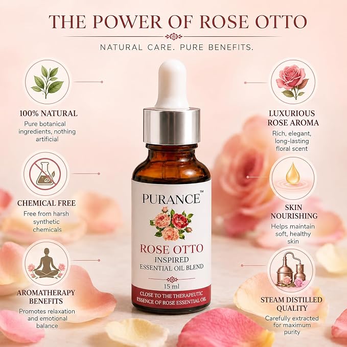 Rose Otto Inspired Essential Oil Blend 15ml – Botanical Aromatherapy Blend with Helichrysum, Frankincense, Neroli, Geranium & Bergamot – for Therapeutic Massage
