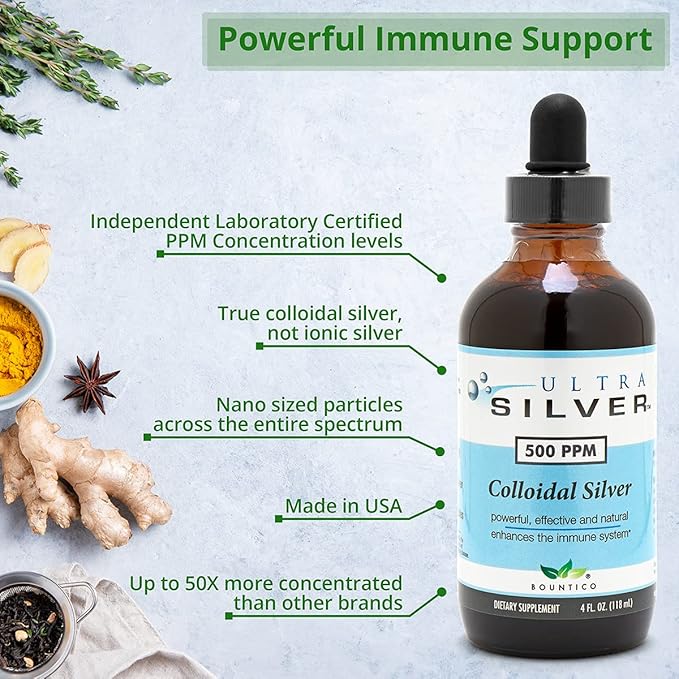 Ultra Silver® Colloidal Silver | 500 PPM, 8 Oz (236mL) | Mineral Supplement | True Colloidal Silver - with Dropper