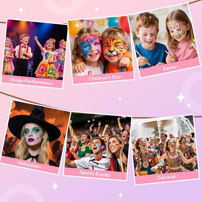 Janolia Face Painting Kit for Kids, Rainbow Face Paint Kit, Water Activated Face Paint, Macaron Color Split Cake Body Paint, Ideal Facepaint Makeup Kit for Kids Party Halloween Carnival Easter