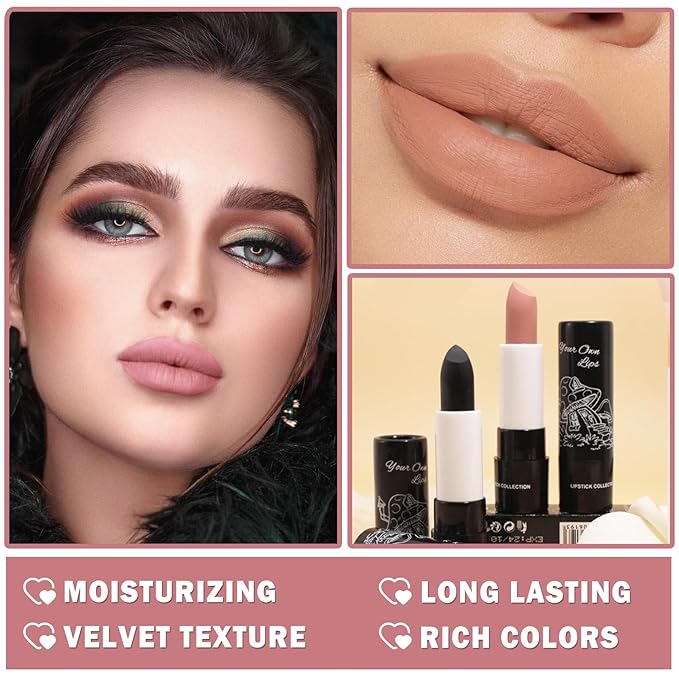3PCS Matte Light Pink Lipstick Nude Lip Gloss Non-Stick Cup Velvet Lip Stain Long Lasting Matte Lipstick for Women Nude Lip Makeup