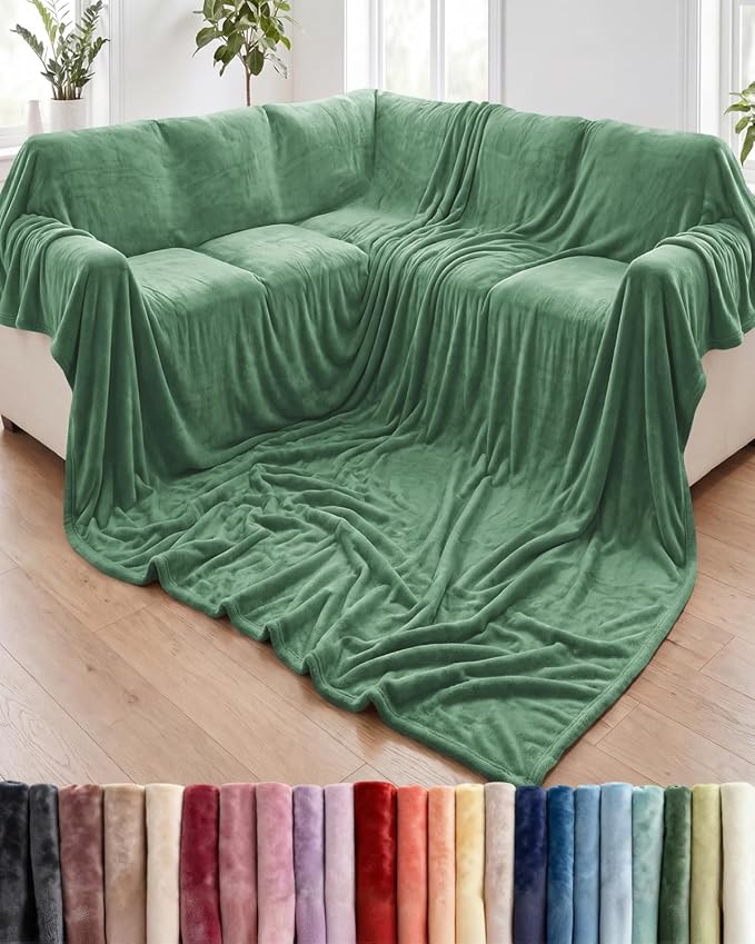 Ultra Soft Fleece Blanket Giant Blanket Size - Flannel Fleece Luxury Blanket - Lightweight for Couch Bed Chair - Thick, Warm and Breathable - All Season Cozy, Sage Green