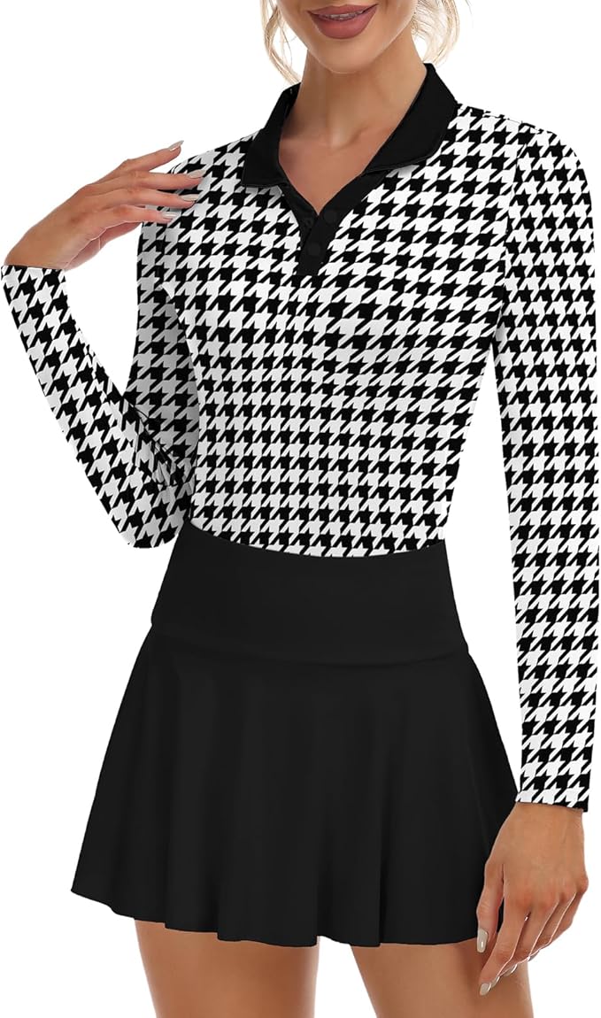 Soneven Womens Golf Shirts Moisture Wicking V Neck Long Sleeve Polo Shirts Collared Tops