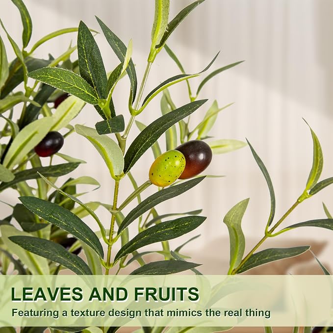 VIVATREES Olive Trees Artificial Indoor, 6FT Tall Faux Olive Tree with White Tall Planter, Artificial Plants with Natural Wood Trunk and Lifelike Fruits for Home Office Decor