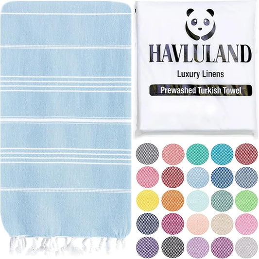 HAVLULAND Turkish Beach Towels, Oversized 40"x72" Turkish Bath Towel, Highly Absorbent Quick Dry Sand Free Beach Towels for Beach Pool Spa Gym Yoga Travel Camping Picnic Blanket - Light Blue