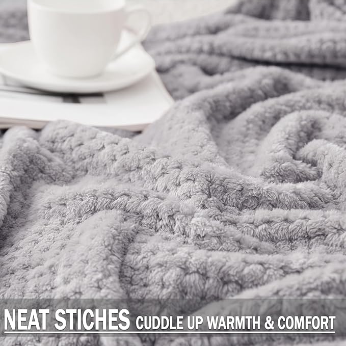 Exclusivo Mezcla Soft Waffle Fleece Bed Blanket Queen Size, Light Gray | Lightweight Plush Blanket for Bed, Bedroom, Cozy Flannel with Waffle Texture, Stylish Home Decor, All Season, 90x90 Inches