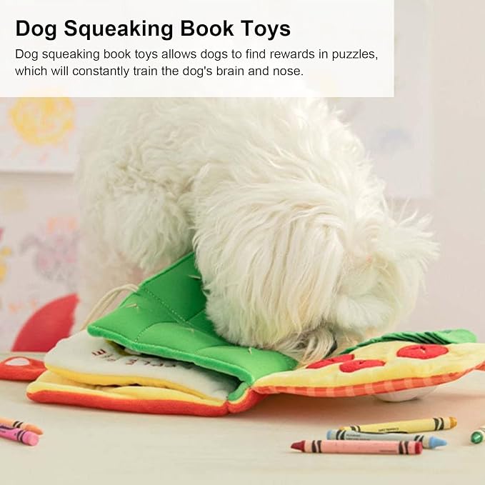 Dog Enrichment Toys, Interactive Sniff Mat Cute Slow Feeder Dog Snuffle Book Interactive Dog Toys Dog Feeding Mat Squeaky Snuffle Mat Puzzle Toys for Pet
