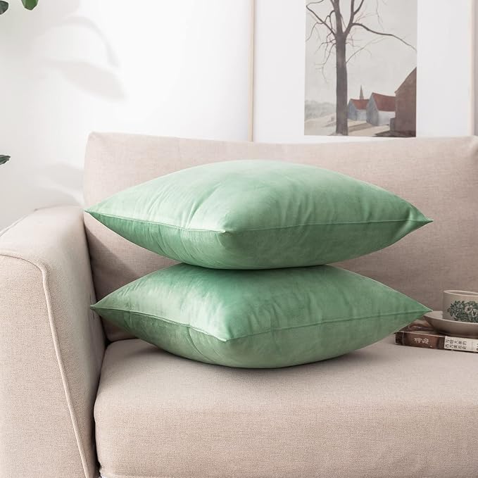 NiNi ALL SageGreen Velvet Throw Pillow Covers 22x22 Pack of 2 Decorative | Couch Soft Solid Boho Cushion Squar Pillow Cases for Chair Sofa Bedroom Farmhouse Living room Modern Luxury Home Christmas