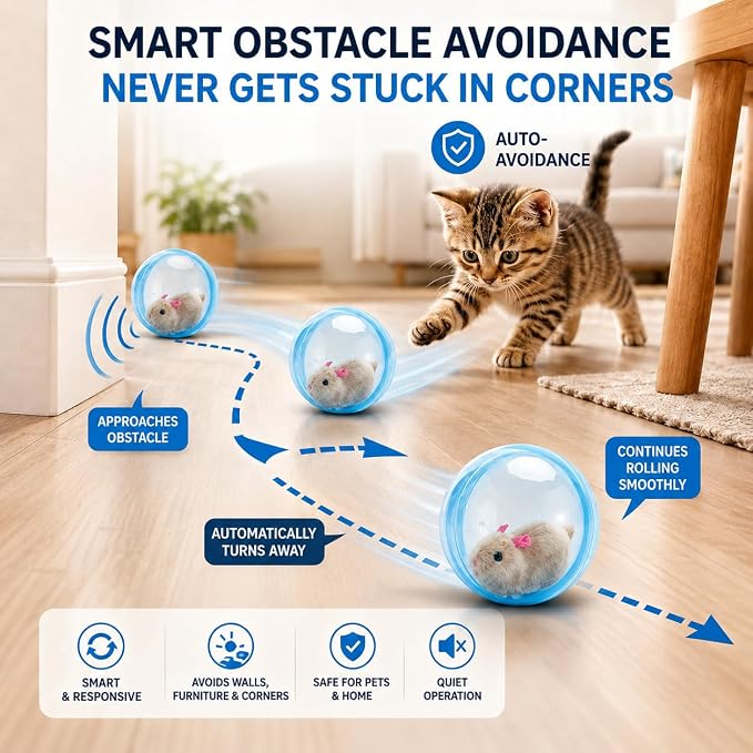 Self-Rolling Interactive Cat Ball, 2026 Realistic Animal Rolling Cat Ball 360° Spin Moving for Cats Dogs Chasing (Blue)