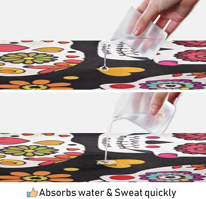 Mexican Sugar Skull Flower Hot Yoga Towel with Carry Bag - Sweat Absorbent Non Slip Yoga Mat Towel for Bikram Pilates Mats, Workout, Gym, 73"x27"