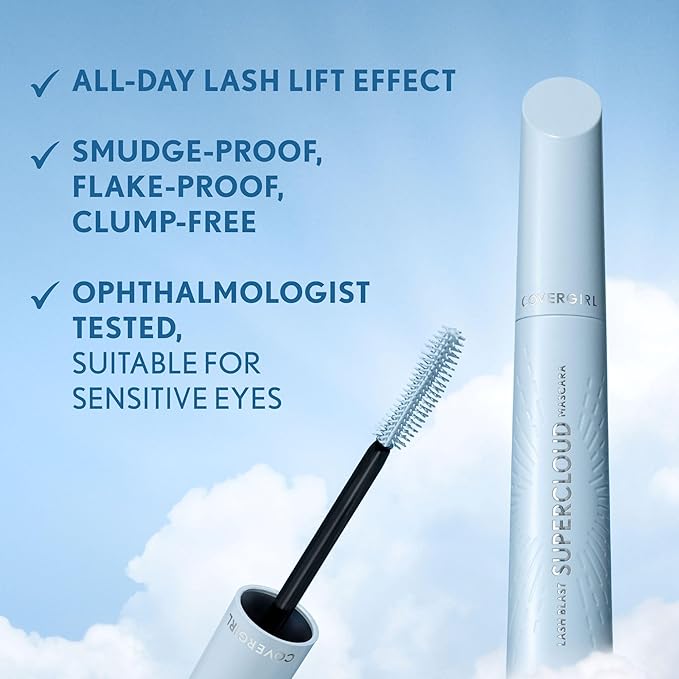 CoverGirl Lash Blast Supercloud, 805 Black, Mascara, Long-Lasting, No Clump or Smudge, Doesn't Flake, Vegan, 0.33oz
