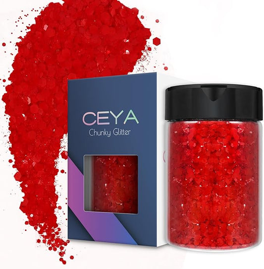 Ceya Chunky Glitter, 4.9oz/ 140g Nadia Red Craft Glitter Powder Mixed Fine Flakes Iridescent Nail Sequins for Roses Nail Art, Hair, Epoxy Resin, Tumblers, Slime, Painting, Festival Decor