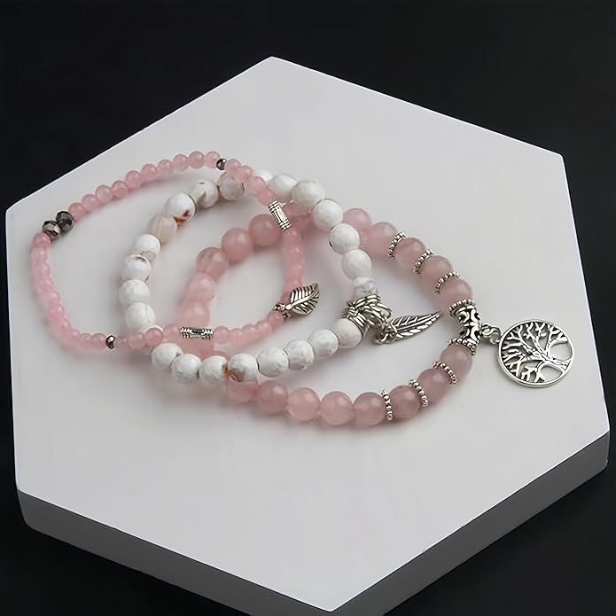 Jardme Healing Crystal Bracelets for Women, 8mm Beaded Natural Stone Stretch Chakra Bracelets Tree of Life Bracelet Jewelry Gifts for Women