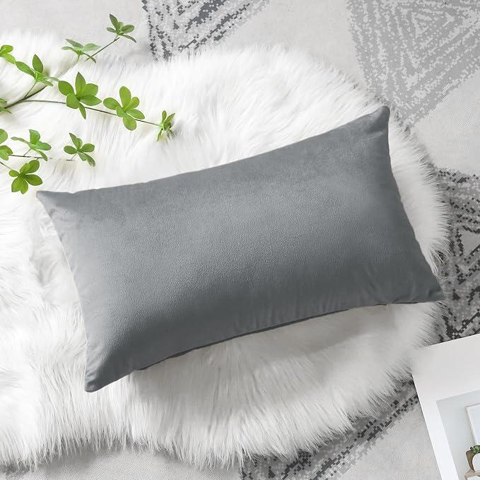Artscope Luxury Velvet Pillow Covers Decorative Rectangle Pillowcases Soft Solid Cushion Cases for Couch Sofa Bedroom Car Decor 16x24 Inch Graphite Grey