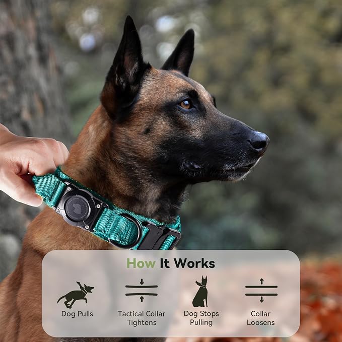 2026 Upgrade Waterproof Tactical AirTag Dog Collar, Built in AirTag Holder | Comfortable Control Handle, Quick Release Metal Buckle, Durable 1000D Nylon, For Medium to Large Dogs, Blue, L