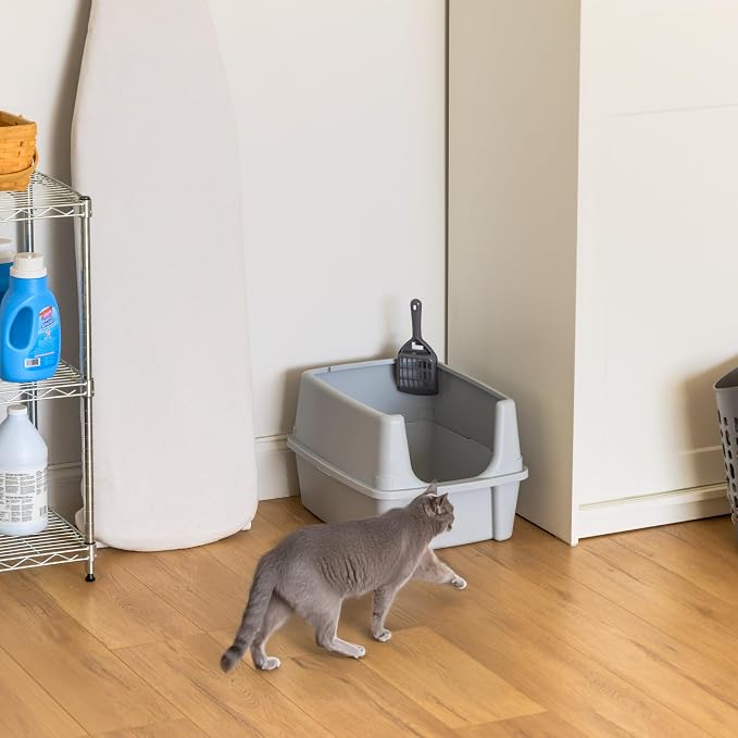 IRIS USA Large High Sided Cat Litter Box, Scatter Shield | Diggers & Scratchers, Deep Basin Design, Extra Deep Pan, Kick-Proof Sides, Stain Resistant Surface, Keeps Floor Clean