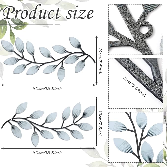 Zhengmy 2 Pcs Metal Leaf Wall Art Vine Branch Decor,Retro White | Olive Branch Metal Decor for Living Room Hallway, Symmetrical Leaf Pair for Doorway Entryway, Lightweight Hanging Art Design