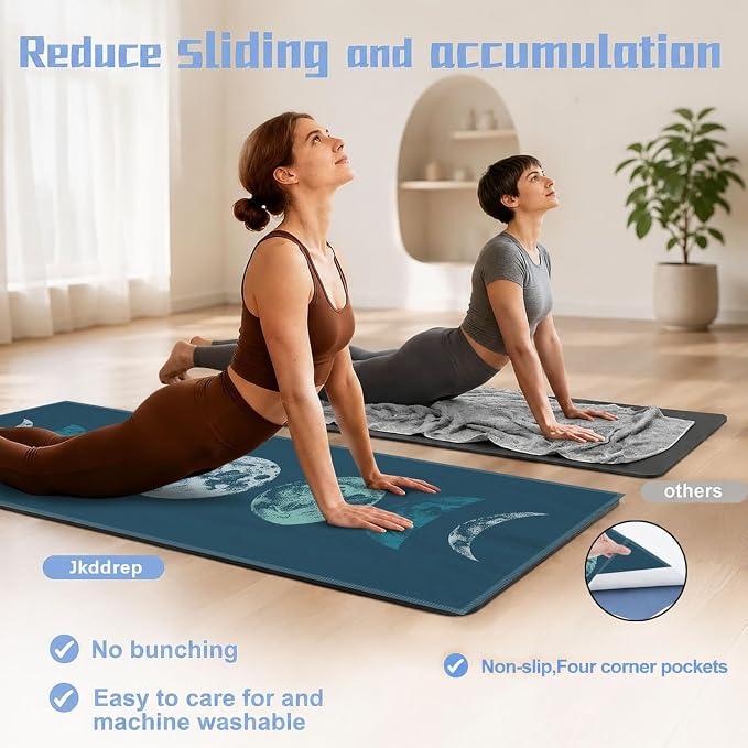 Yoga Mat Towel, Hot Yoga Non Slip with 4 Corner Pockets, 70 x 26 in | Soft Absorbent Microfiber With Four Corner Pockets, Fits Over Yoga Mats For Hot Yoga, Pilates, Gym, And Travel