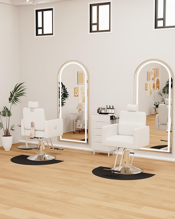 Baasha Reclining White Salon Chair with Adjustable Headrest, All-Purpose Hydraulic Styling Chair, Soft PU Leather, Heavy-Duty Steel Frame, 440 lbs Capacity, for Haircut, Braiding & Tattoo