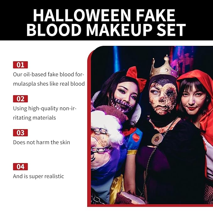 Fake Blood Makeup Kit – Realistic Halloween Fake Blood Spray & Gel for SFX, Cosplay, Costume, Stage, Zombie, Vampire, Scab Effects – Non-Toxic, Easy to Apply & Wash Off 【3-Pack】