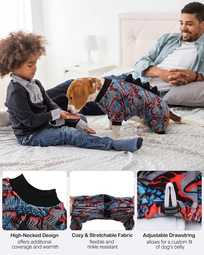 CuteBone Dinosaur Costume Dog Pajamas, Stretchy Spandex Crystal Velvet Sleepwear Coat for Small Dogs, Soft & Warm Pet Outfit Clothes for Cold Weather, Cozy Pullover Design COSP20M