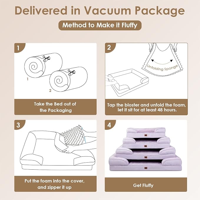 EHEYCIGA Orthopedic Dog Bed Medium Size Dog, Waterproof Washable Pet Beds | Non-Slip Bottom and Egg-Crate Memory Foam Dog Couch Bed with Washable Removable Cover, Lilac