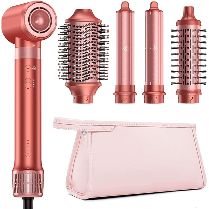 HITTIONA 5 in 1 Hot Air Styler & Hair Styler- High-Speed Hair Dryer Brush, Fast Drying Blow Dryer Brush No Heat Damage Multi-Styler Auto Wrap Curlers for Volumizing Curl Straighten Frizz-Free
