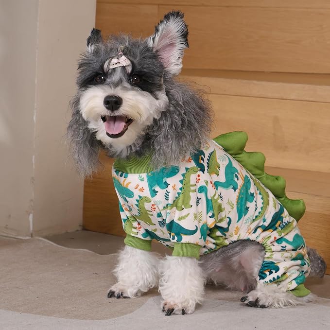 CuteBone Dinosaur Costume Dog Pajamas, Stretchy Spandex Crystal Velvet Sleepwear Coat for Small Dogs, Soft & Warm Pet Outfit Clothes for Cold Weather, Cozy Pullover Design COSP05L