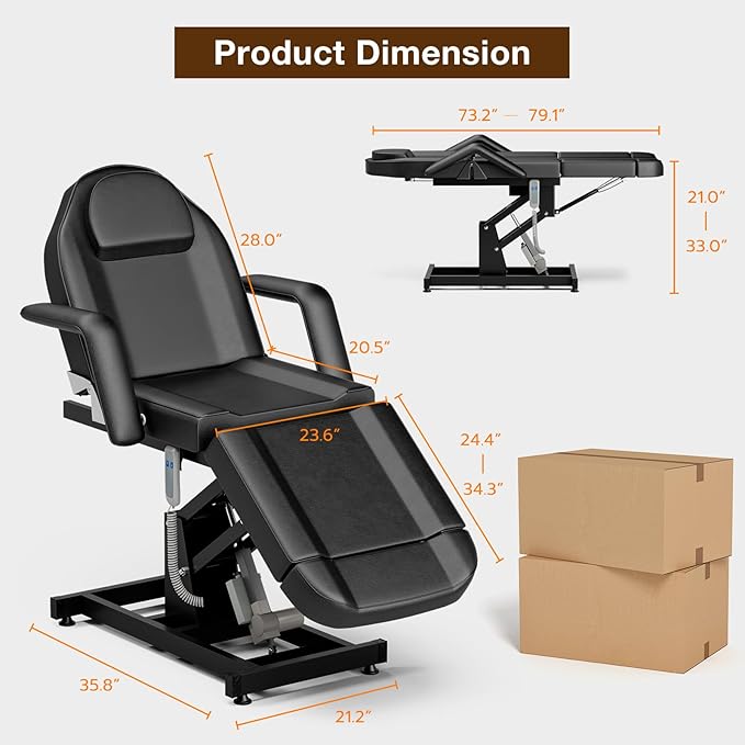 SyyBhb Electric Height Adjustable 21'' - 33'' Massage Table, 73'' - 79'' Length Adjustable Tattoo Chair for Tall Clients, Electric Esthetician Bed 3-Section Folding 440lbs, Black