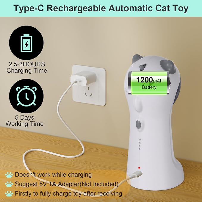 TBTeek Cat Toy, Automatic Motion-Activated, 5 Fun Patterns, 4 Speed Modes | Rechargeable, Adjustable Light Angles, Random Rotating Trajectory