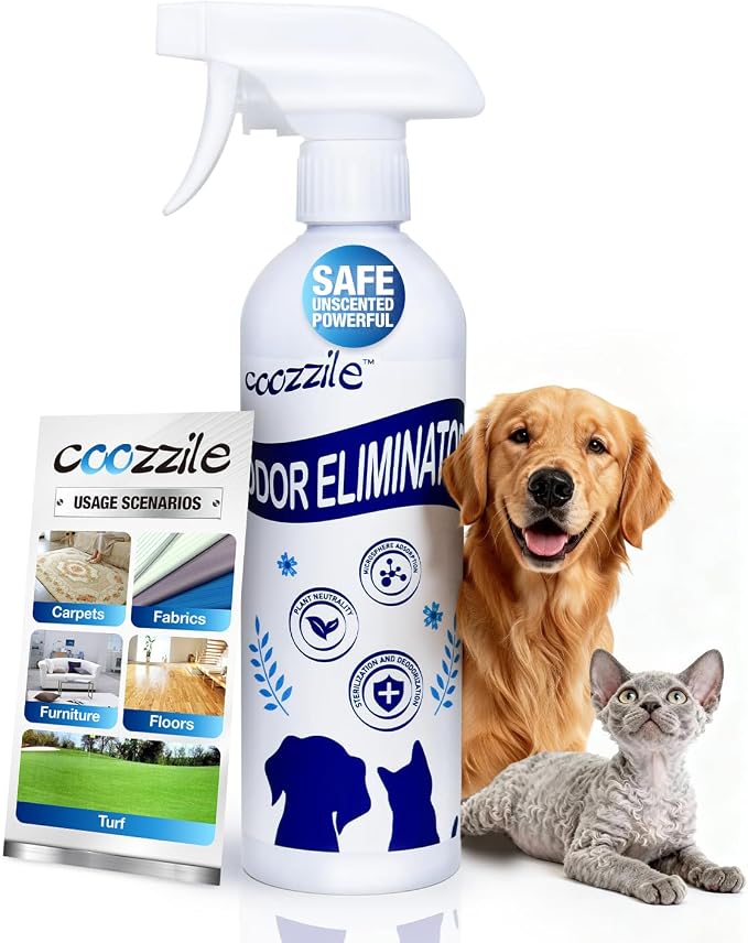 Pet Odor Eliminator Spray for Home, Fragrance Free Dog and Cat Urine Odor Remover for Carpet, Litter Box, Furniture, Pet Bedding and Floors, Colorless, 16.9 Fl Oz
